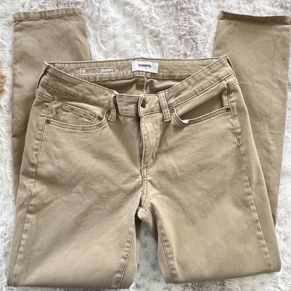 Sonoma Women's Jeans Size 6 Skinny Brushed Cotton Spandex Blend Tan EUC - Picture 3 of 11